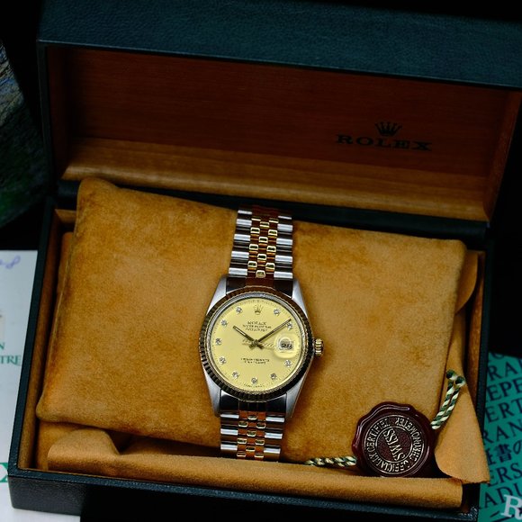 MEN'S ROLEX DATEJUST FACTORY DIAL FLUTED BEZEL REF 16013 COMPLETE BOX & PAPERS - Picture 1 of 13